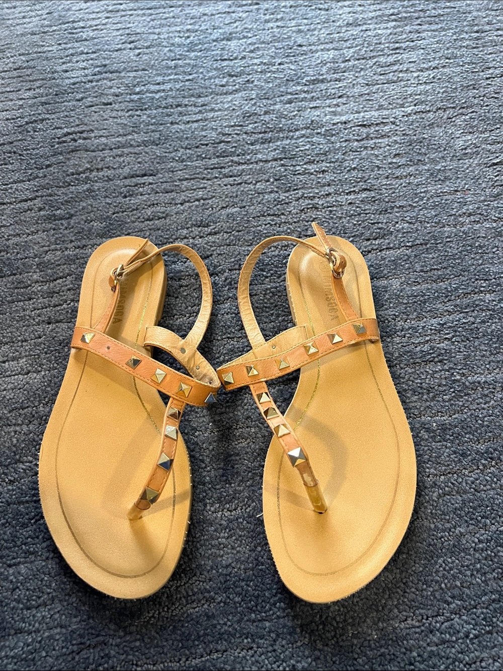 Women’s Tan Studded T-Strap Sandals
